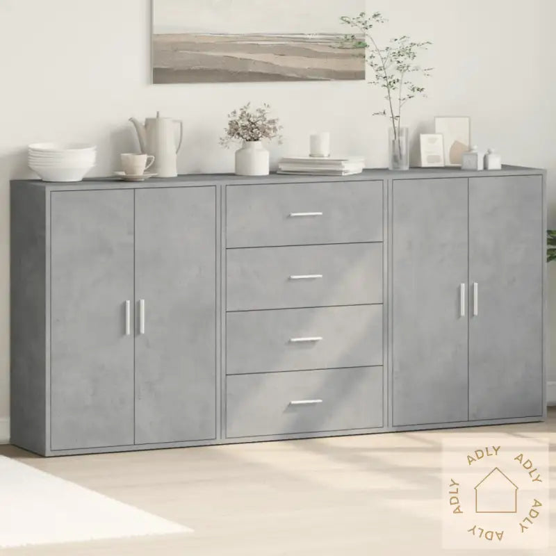 Skjenker 3 Stk Betonggrå 60X31X84 Cm Konstruert Tre