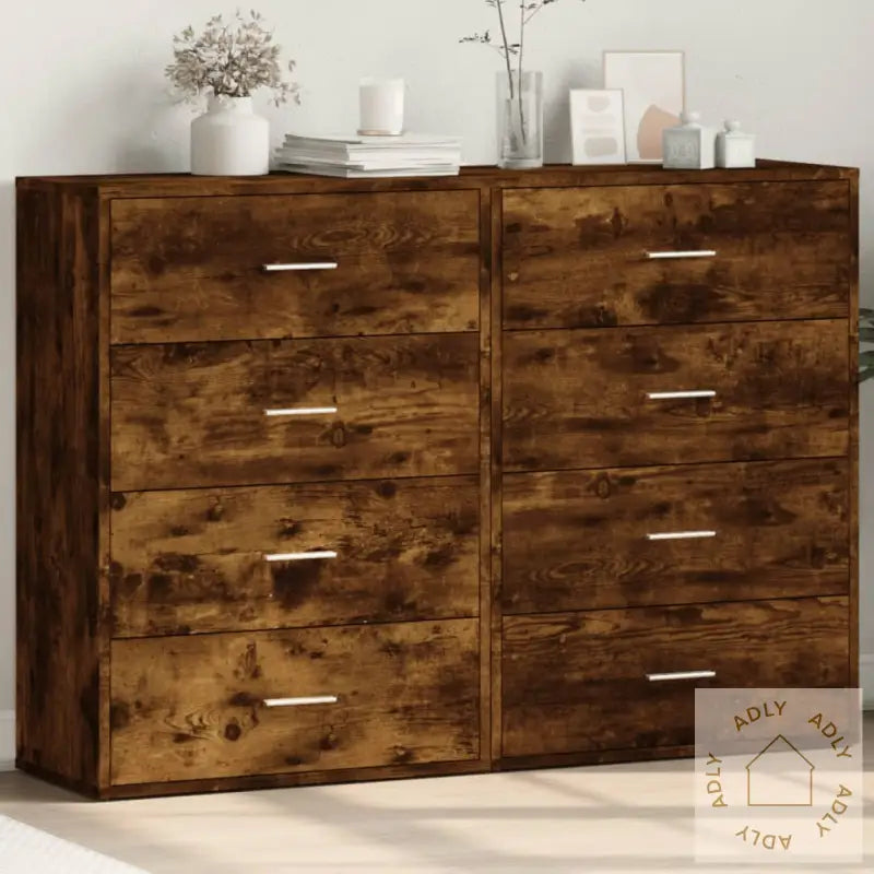 Skjenker 2 Stk Røkt Eik 60X31X84 Cm Konstruert Tre