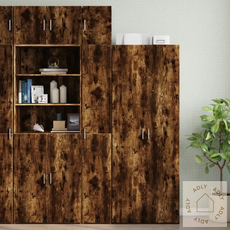Smalt Oppbevaringsskap Røkt Eik 30X42,5X225 Cm Konstruert Tre