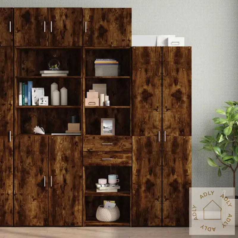 Smalt Oppbevaringsskap Røkt Eik 50X42,5X225 Cm Konstruert Tre