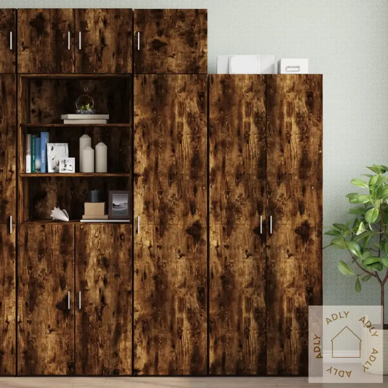 Smalt Oppbevaringsskap Røkt Eik 45X42,5X225 Cm Konstruert Tre