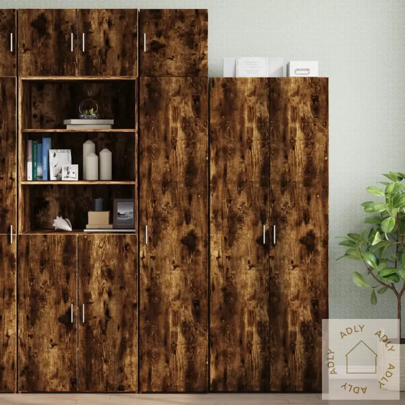 Smalt Oppbevaringsskap Røkt Eik 40X42,5X225 Cm Konstruert Tre