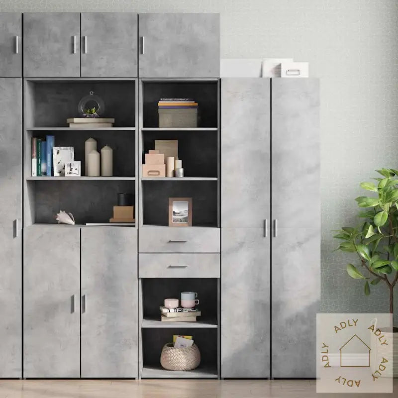 Smalt Oppbevaringsskap Betonggrå 50X42,5X225 Cm Konstruert Tre