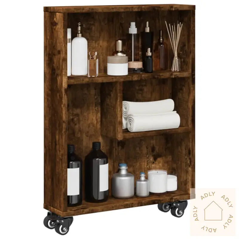 Smal Oppbevaringsvogn Røkt Eik 48X13X68 Cm Konstruert Tre