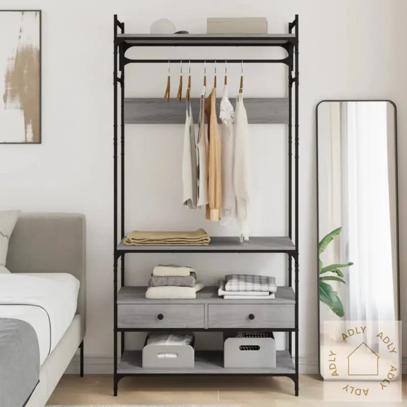 Garderobe Med Skuffer Grå Sonoma 89X39X184,5 Cm Konstruert Tre