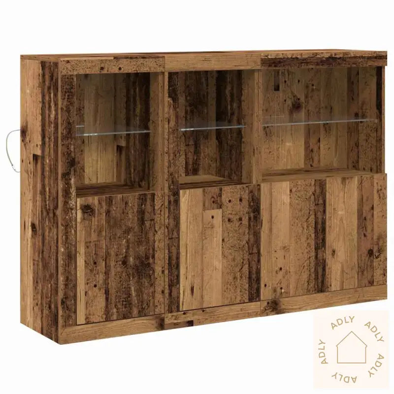 Sideboard Med Led-Belysning Gammelt Tre 142,5X37X100 Cm Laget Med Tre