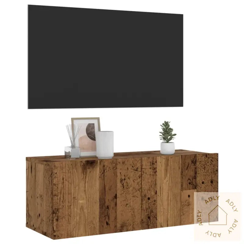 Vegghengt Tv-Benk Gammelt Tre 80X30X30 Cm Konstruert Tre