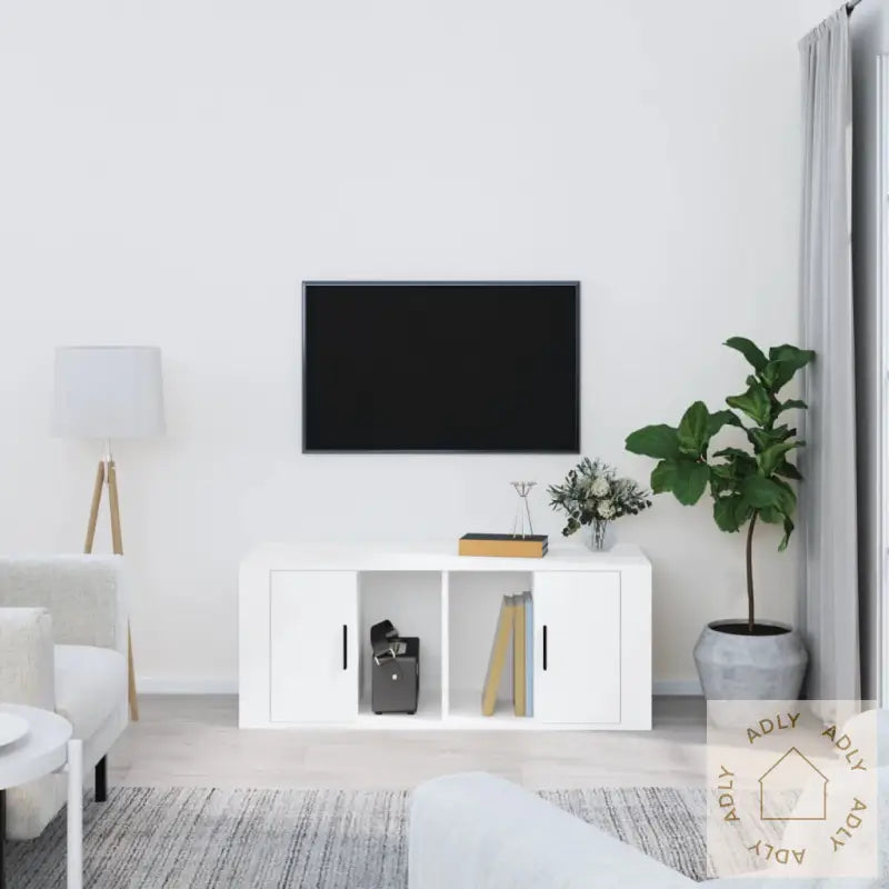 Tv-Benk Hvit 100X35X40 Cm Konstruert Tre