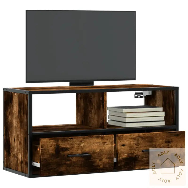 Tv-Benk Røkt Eik 80X31X39,5 Cm Konstruert Tre Og Metall