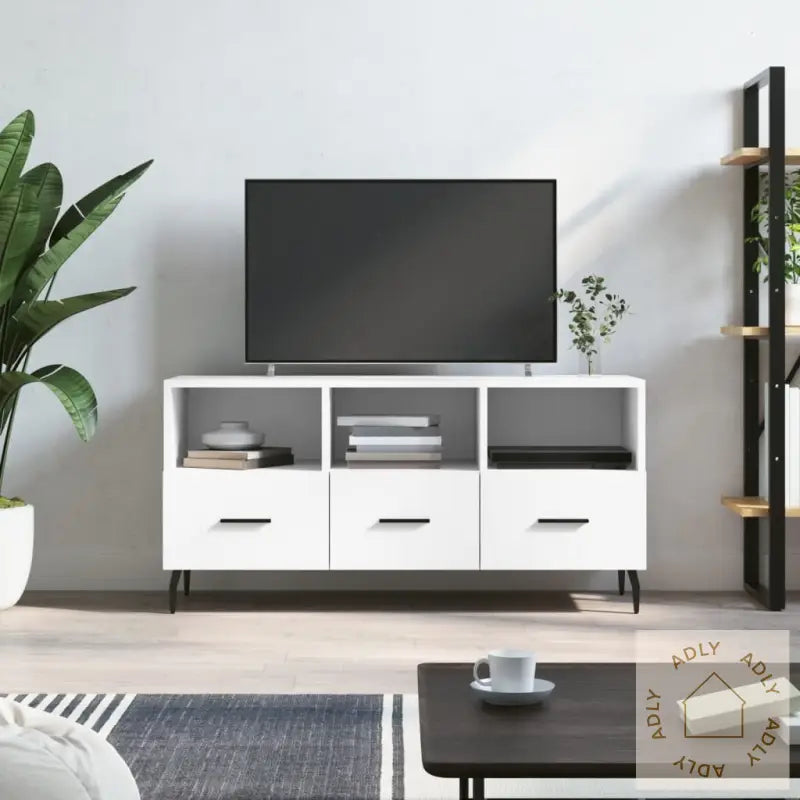 Tv-Benk Hvit 102X36X50 Cm Konstruert Tre