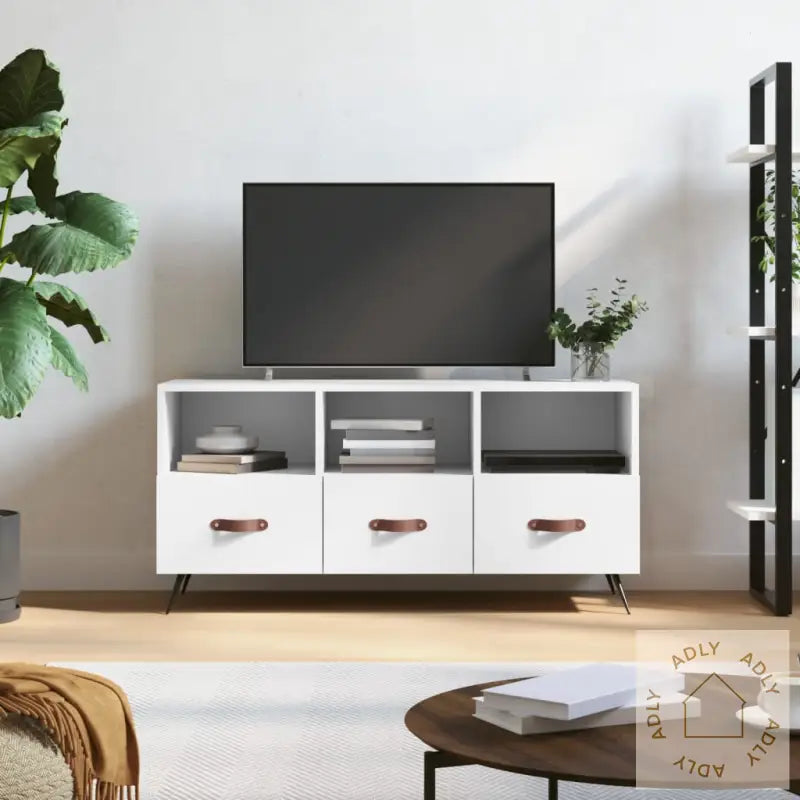 Tv-Benk Hvit 102X36X50 Cm Konstruert Tre