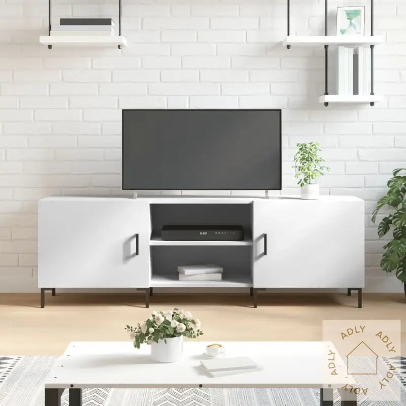 Tv-Benk Hvit 150X30X50 Cm Konstruert Tre