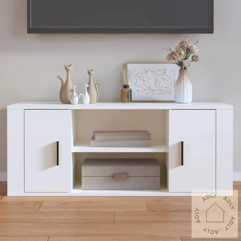 Tv-Benk Hvit 100X35X40 Cm Konstruert Tre
