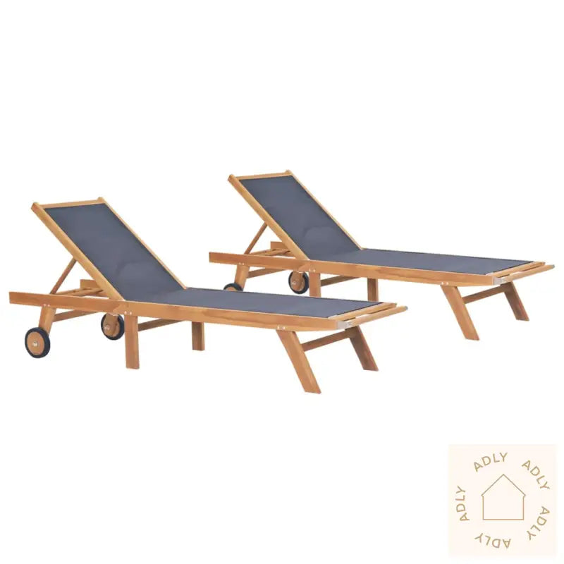 Foldbar Solseng Med Hjul 2 Stk Heltre Teak Og Textilene