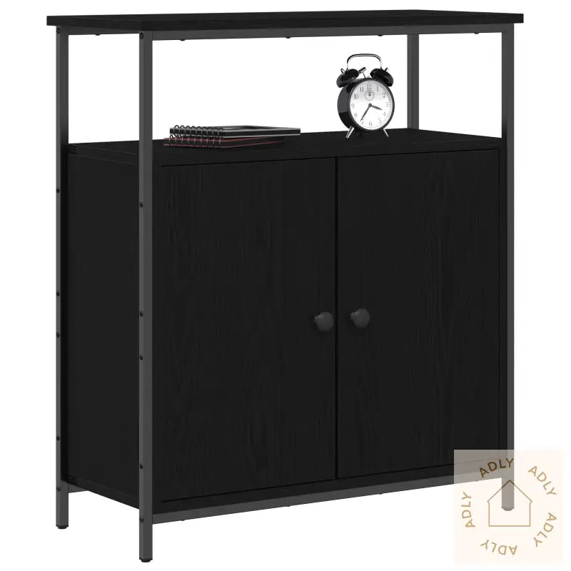 Veggmontert Skap Svart Eik 69,5X34X90 Cm Konstruert Tre