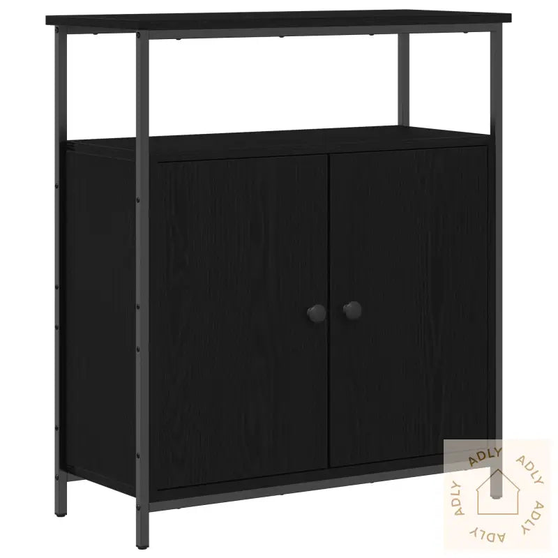 Veggmontert Skap Svart Eik 69,5X34X90 Cm Konstruert Tre