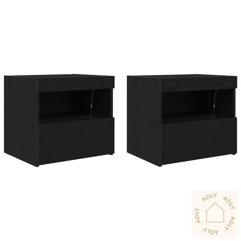Nattbord Med Led-Lamper 2 Stk Svart Eik 50X40X45 Cm