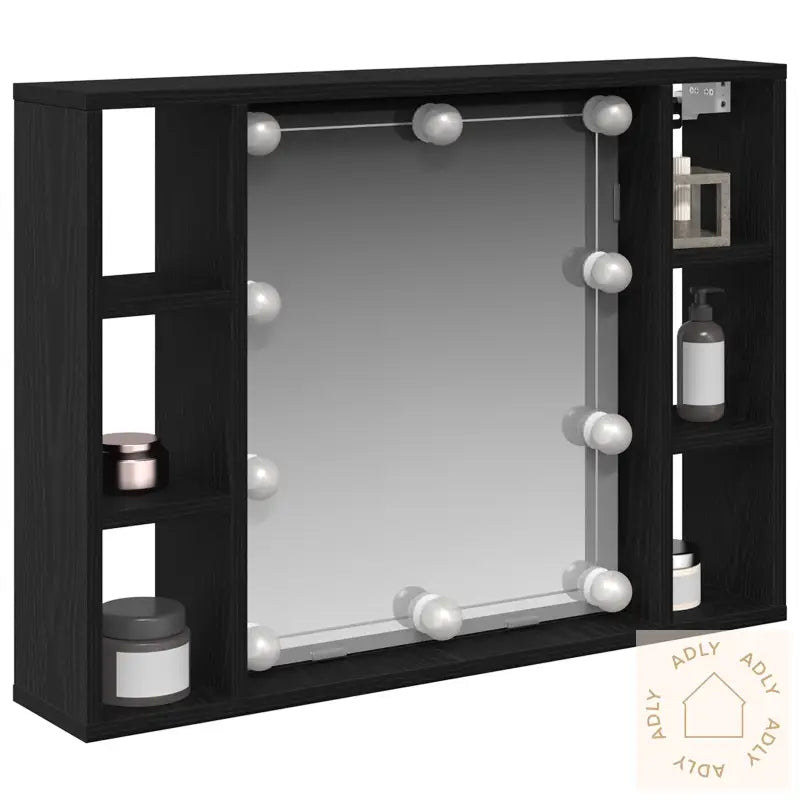 Led Speilskap - Svart Eik - 76X15X55 Cm - Laget Av Konstruert Tre