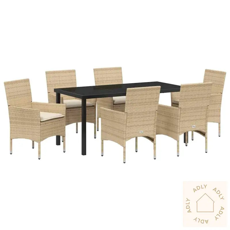 7-Delt Hagesett Med Puter I Beige Poly Rattan