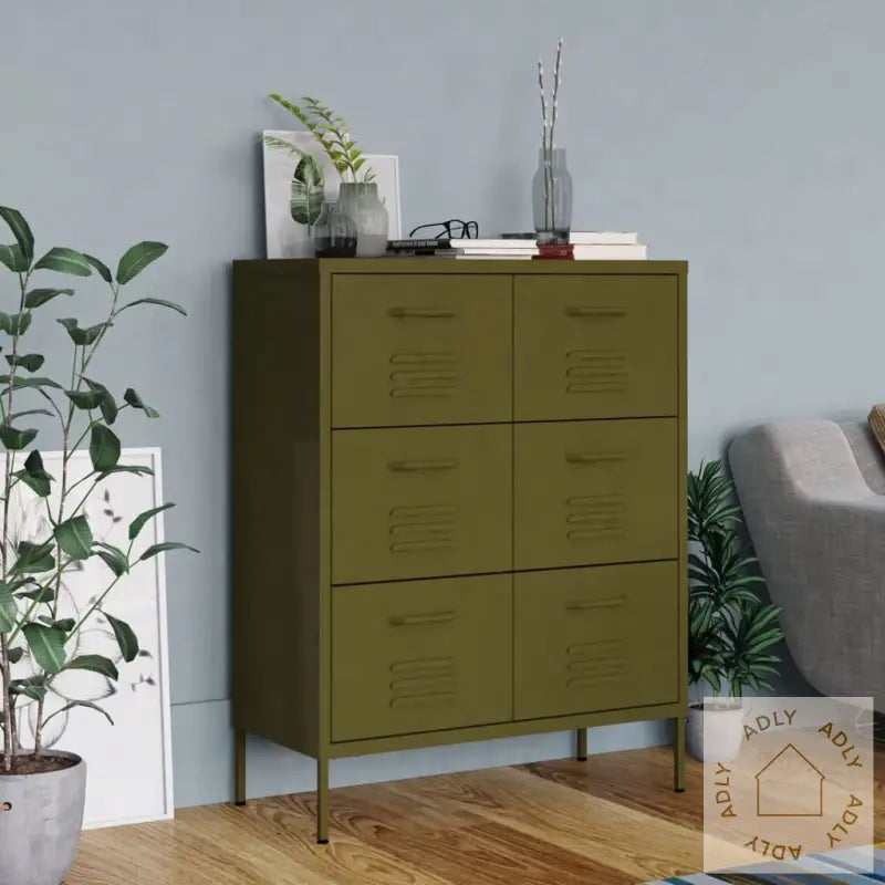 Kommode Olivengrønn 80X35X101,5 Cm Stål