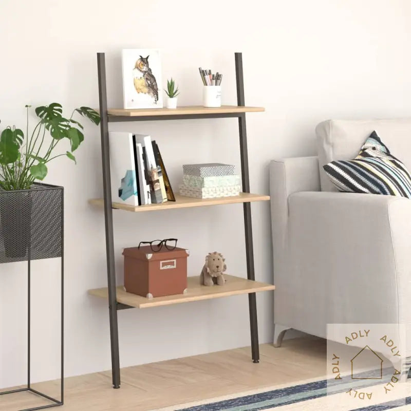 Stigehylle 3 Etasjer Lysebrun Og Svart 64X34X116 Cm