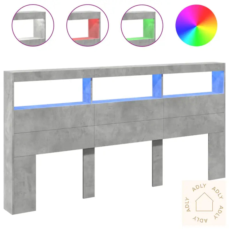Hodegavl Skap Med Led Betonggrå 200X17X102 Cm