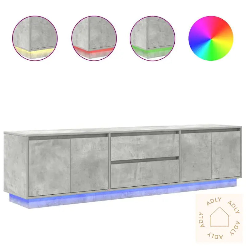 Tv-Benk Med Led-Lys Betonggrå 193,5X41X50 Cm