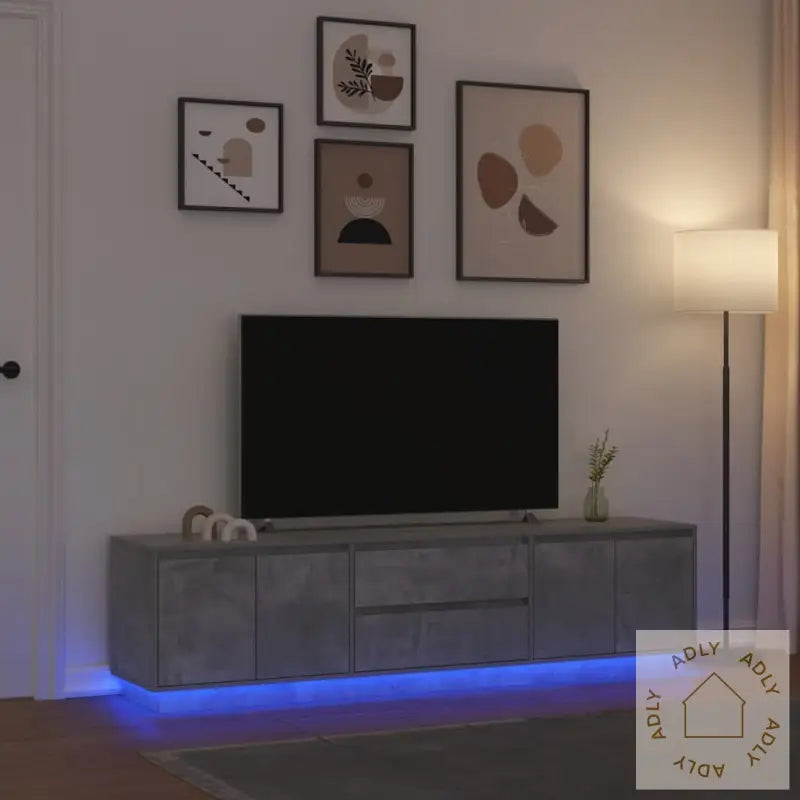 Tv-Benk Med Led-Lys Betonggrå 193,5X41X50 Cm