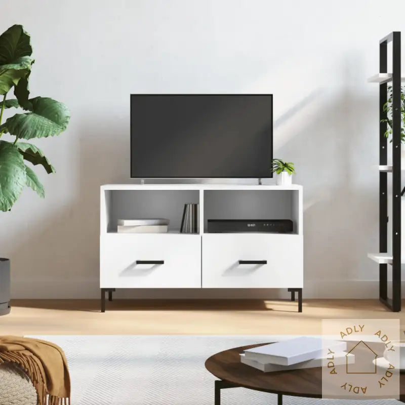 Tv-Benk Hvit 80X36X50 Cm Konstruert Tre