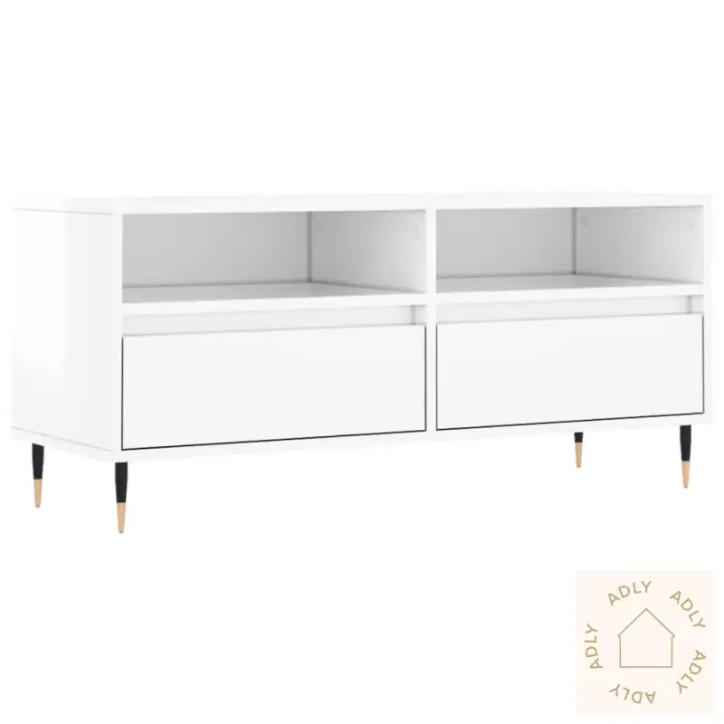 Tv-Benk Høyglans Hvit 100X34,5X44,5 Cm Konstruert Tre