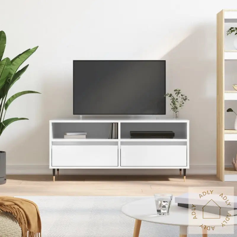 Tv-Benk Høyglans Hvit 100X34,5X44,5 Cm Konstruert Tre