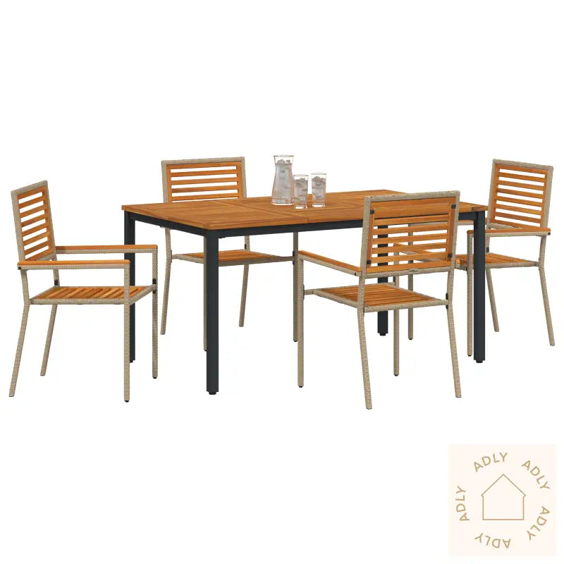 5 Delt Hage Spisegruppe Beige Poly Rattan Akasie