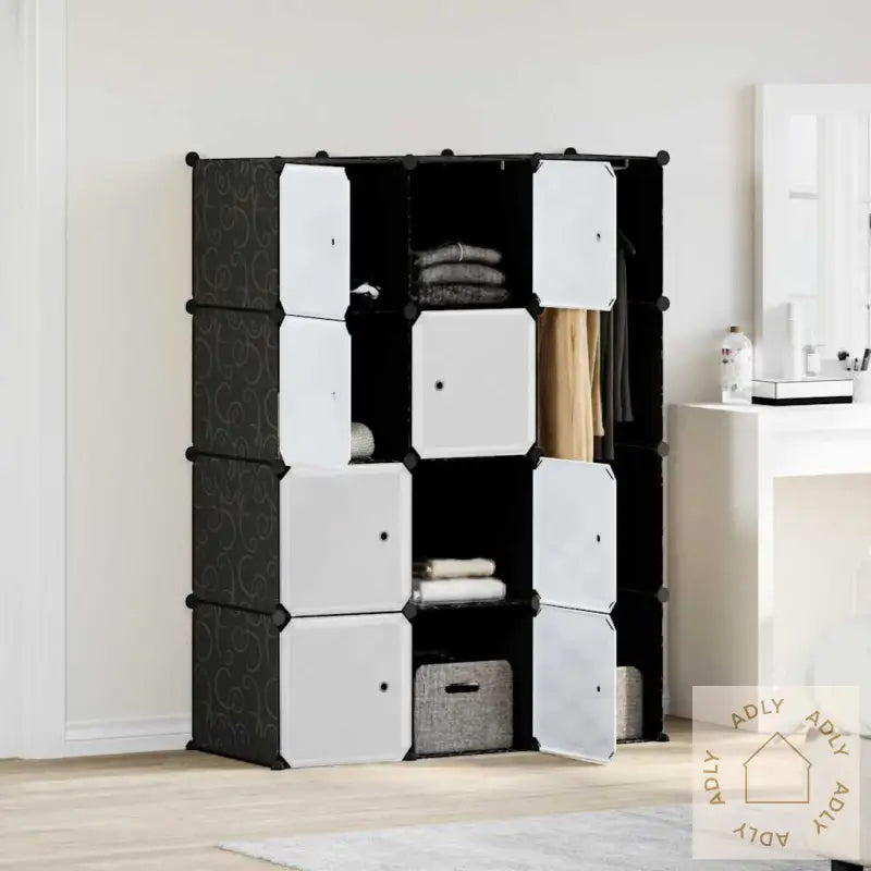 Modulskap Med 9 Rom 109X36,5X143 Cm Svart Og Hvit