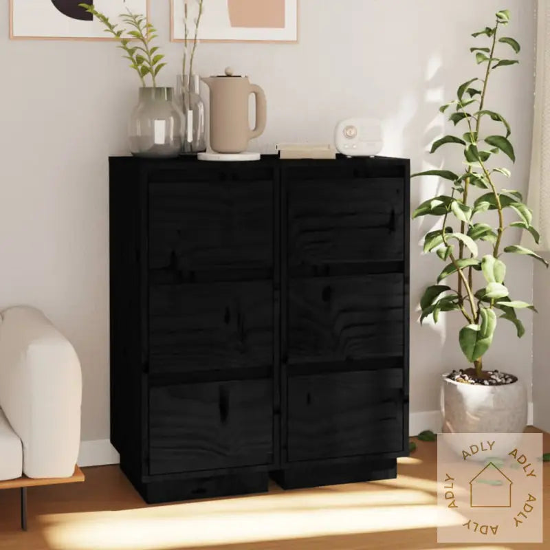 Skjenker 2 Stk Svart 32X34X75 Cm Heltre Furu