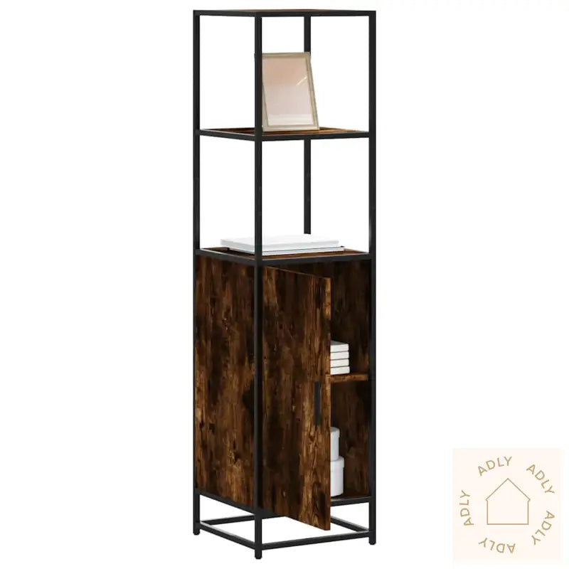 Highboard Røkt Eik 35,5X35X139 Cm Konstruert Tre Og Metall