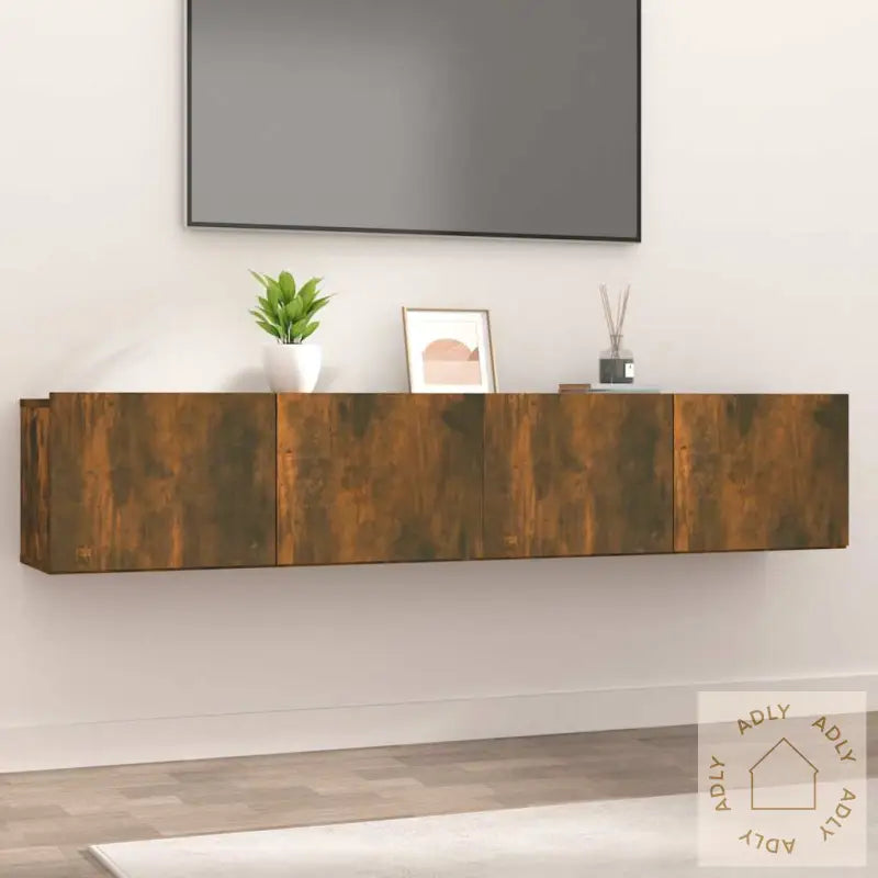 Tv-Benker 2 Stk Røkt Eik 80X30X30 Cm Konstruert Tre