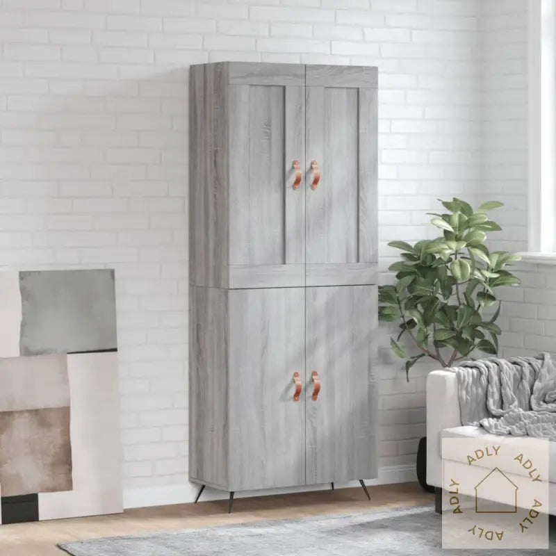 Highboard Grå Sonoma 69,5X34X180 Cm Konstruert Tre