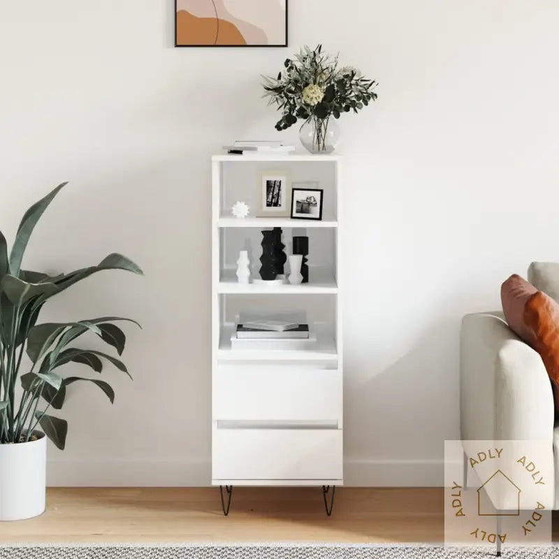 Highboard Høyglans Hvit 40X36X110 Cm Konstruert Tre