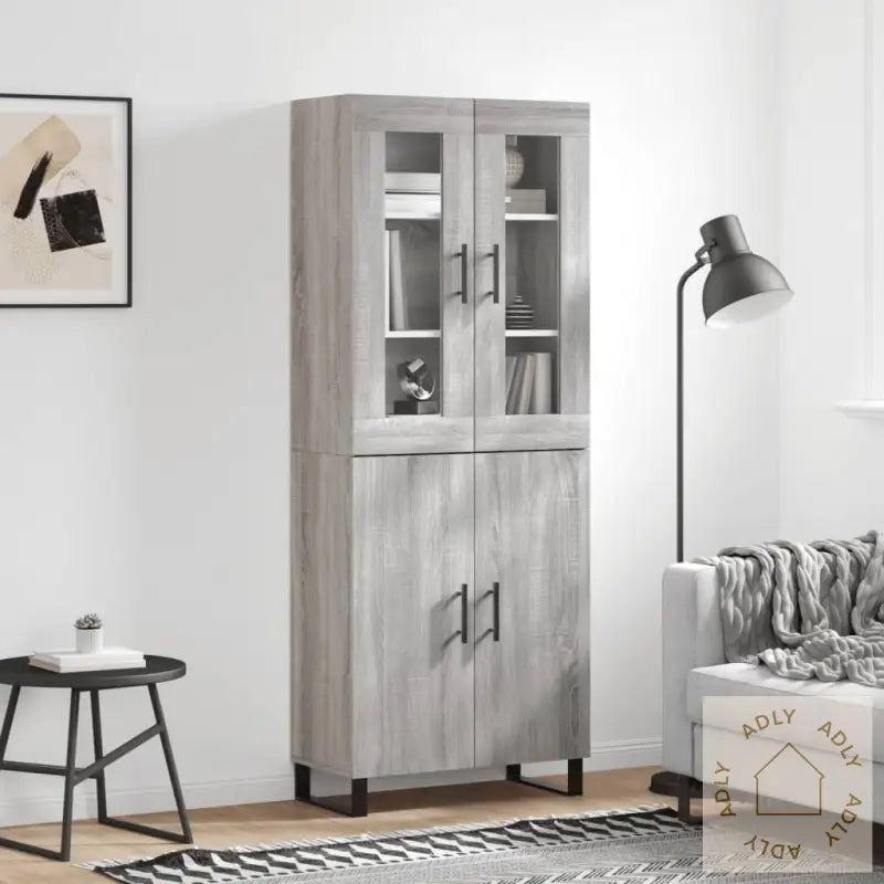 Highboard Grå Sonoma 69,5X34X180 Cm Konstruert Tre