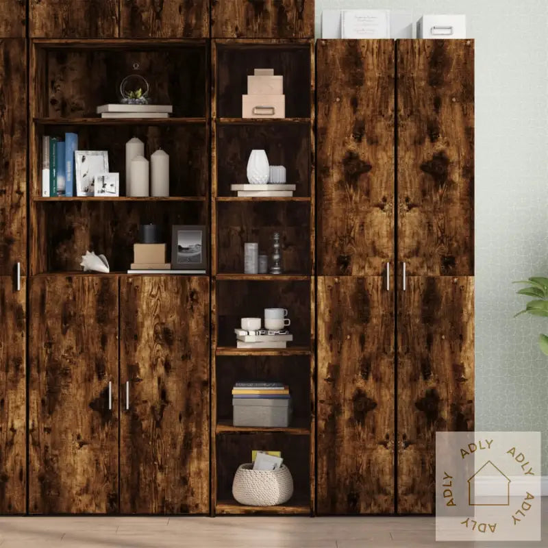 Highboard Røkt Eik 40X41X185 Cm Konstruert Tre
