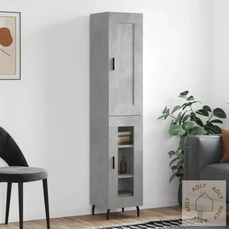 Highboard Betonggrå 34,5X34X180 Cm Konstruert Tre