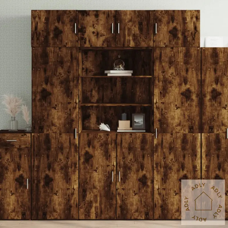 Highboard Røkt Eik 80X42,5X185 Cm Konstruert Tre