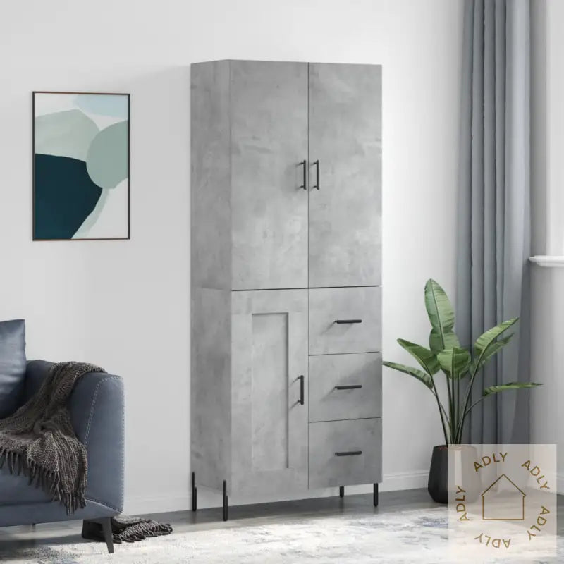 Highboard Betonggrå 69,5X34X180 Cm Konstruert Tre