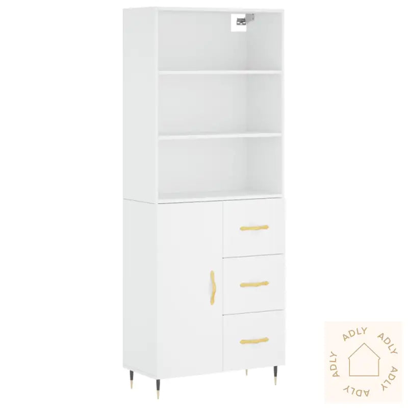 Highboard Hvit 69,5X34X180 Cm Konstruert Tre