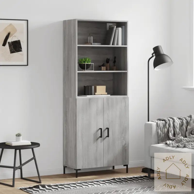 Highboard Grå Sonoma 69,5X34X180 Cm Konstruert Tre