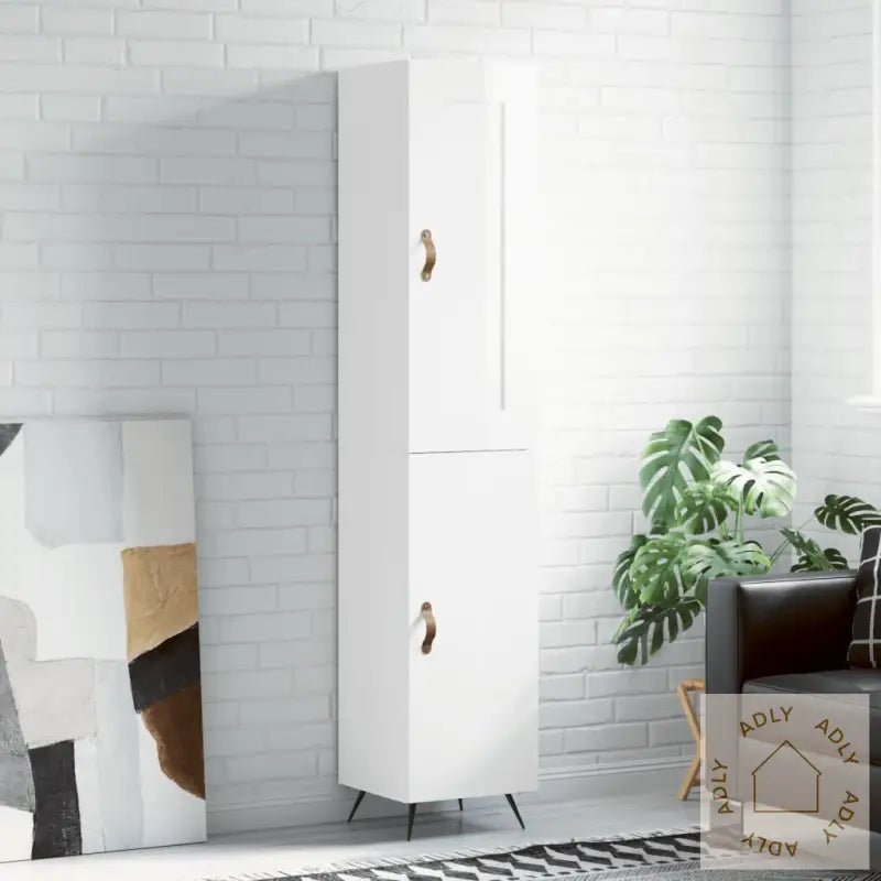 Highboard Høyglans Hvit 34,5X34X180 Cm Konstruert Tre