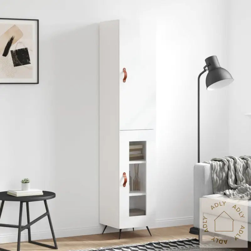 Highboard Høyglans Hvit 34,5X34X180 Cm Konstruert Tre