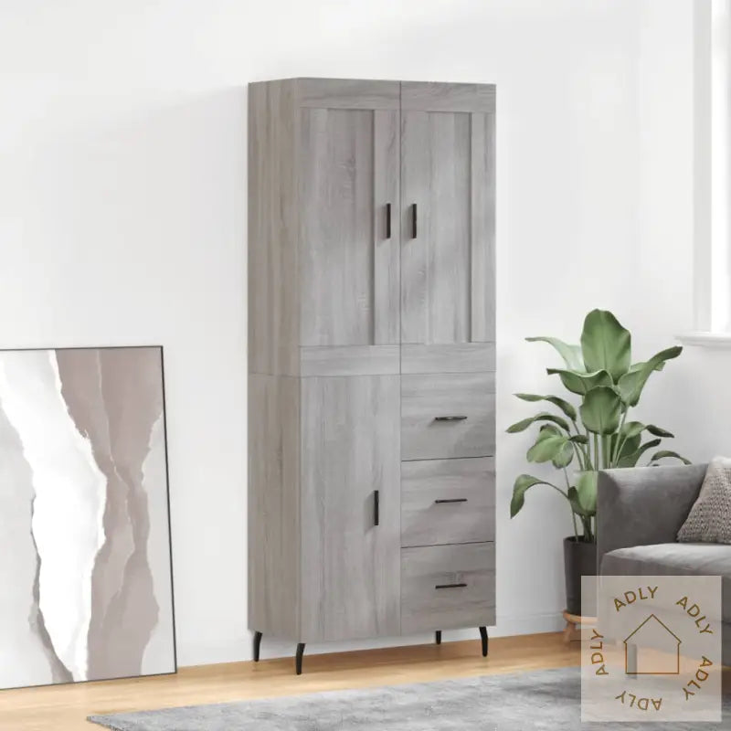 Highboard Grå Sonoma 69,5X34X180 Cm Konstruert Tre