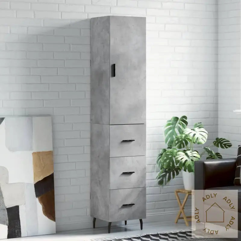 Highboard Betonggrå 34,5X34X180 Cm Konstruert Tre