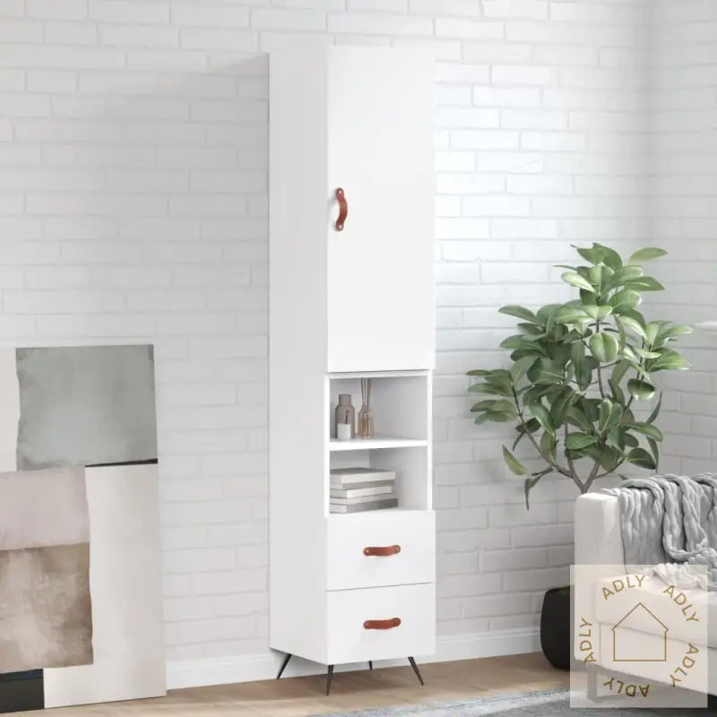 Highboard Hvit 34,5X34X180 Cm Konstruert Tre